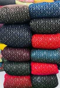 Broderie de tissu de velours de couleur violette avec chemisier dernière conception exclusive de tissu de broderie de tissu de velours en gros - Product Image 3