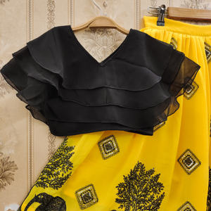 Conjunto de Lehenga Choli para Niñas, Estampado de Elefante Amarillo, Poliéster, Largo hasta el Suelo, Ropa Étnica Festiva para Fiestas, Exportación - Product Image 2