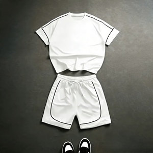 New Arrival Men's Vintage <b>Knitted</b> Summer Short <b>Sets</b> Breathable Printed T-Shirt & Shorts Premium Quality 100% Cotton Customizable - Product Image 1