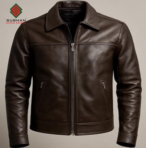 Chaqueta de Cuero Sintético Marrón Hecha a Mano para Hombre |   Chaqueta Bomber Casual Estilo Motero Vintage |   Ropa de Motociclista Clásica Retro con Forro de Lana - Product Image 4