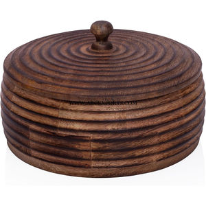 Finest Quality Round Shape <b>Large</b> Home and Restaurant Roti BoxHandmade Solid <b>Wood</b> Roti Chapati <b>Box</b> <b>With</b> Metal <b>Lid</b> and Tong - Product Image 2