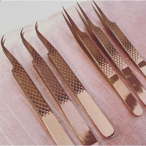 Pinzas de pestañas de acero inoxidable con etiqueta privada personalizadas profesionales para extensiones de pestañas volúmenes fibras pestañas puntiagudas belleza - Product Image 6