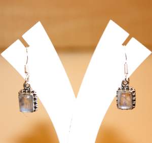 Boucles d'oreilles pendantes en argent sterling 925 unisexe, pierre de lune arc-en-ciel naturelle artisanale, pierres de cristal de guérison ethniques, idée cadeau - Product Image 5