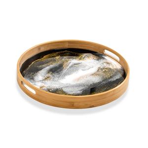 Plateau de service en bois de forme ronde en gros pour la décoration de table Plateau de service en bois imprimé pour la maison Restaurant Hôtel - Product Image 1