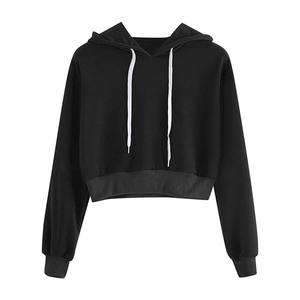 Sweat à capuche court en tricot d'hiver pour femme, logo sur le devant, 100% coton, séchage rapide, respirant, sweat à capuche surdimensionné en solde - Product Image 1