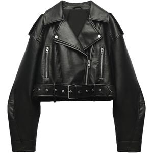 2025 chaqueta de cuero para mujer recortada de moda transpirable manga larga con cremallera dos bolsillos chaquetas para mujer - Product Image 5