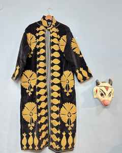 Boho moda Suzani Floral bordado abrigo largo Kimono bordado a mano terciopelo abrigo gitano Tribal diseño transpirable de punto - Product Image 2