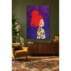 Fida Woman with Wavy Red Hair on Purple Background <b>Canvas</b> Print - Product Image 4
