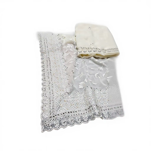 Sari en Georgette Chikankari Classique pour Mariage, Tenue de Fête, avec Blouse Exclusive, Vêtement Ethnique Indien pour Femmes - Product Image 1