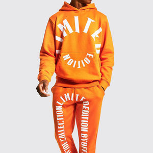 100% algodón personalizado de dos piezas de gran tamaño para hombres chándales estampados Color sólido de gran tamaño Puff estampado chándal para hombres - Product Image 6