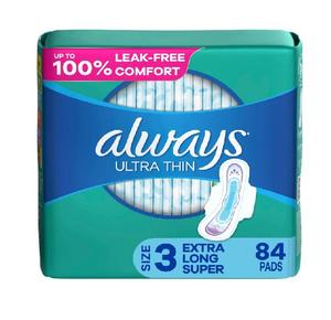 Always Ultra Thin <b>Pads</b> with Wings Size 3 Extra Long Super 84 Count Soft Comfortable Absorbent Leak Guard For Sale <b>Cheap</b> - Product Image 1