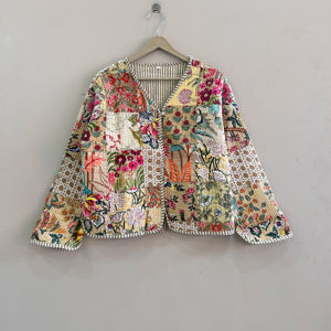 Chaqueta Acolchada de Algodón, Estilo Vintage, Patchwork, Hecha a Mano, Tela Suave - Product Image 1