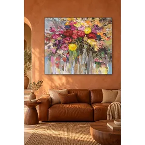Impression sur toile de bouquet de roses rouges et jaunes avec technique du couteau à palette Fida - Product Image 5
