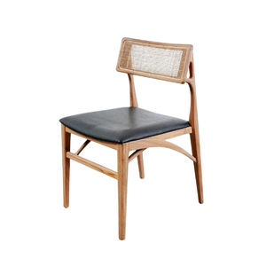 Modern Slim Leg Teak <b>Rattan</b> <b>Dining</b> <b>Chair</b> with Rectangular Cane Backrest Angled Support Upholstered Seat for Apartment Use - Product Image 3