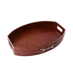 Atractiva bandeja de servicio de cuero para vestíbulos de hoteles, salas de estar o spas para guardar bebidas, toallas o artículos de decoración - Product Image 1