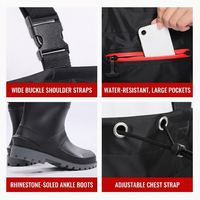 Waders de poitrine en nylon enduit imperméable noir jais Senshuo avec semelle robuste et fermeture éclair rouge, poches utilitaires, pour la pêche en eau salée
