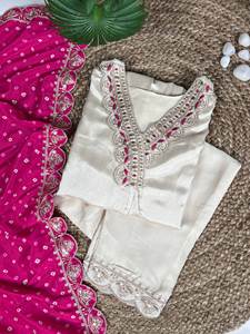 Moonga Silk Foux Gorgette pour Salwar Kameez, haut semi-couturié avec micro-lehenga, réversible, pour mariages et occasions Diwali, taille 44 - Product Image 4