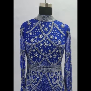 Vestido de noche de lentejuelas con cuentas de lujo, vestido de baile largo de manga larga, elegante forma de cuerpo Aline para fiestas, eventos de cóctel Natural - Product Image 1