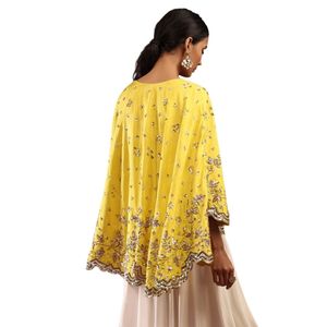 Cape haute basse jaune citron et costume palazzo blanc avec paillettes et Zardosi vente en gros de vêtements ethniques pour femmes fournisseur OEM de vêtements - Product Image 5