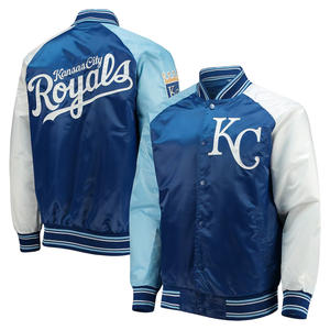 Chaqueta personalizada de satén Kansas Royals, chaqueta de béisbol azul real para hombre, chaqueta universitaria teñida con letras de seda a presión completa - Product Image 1