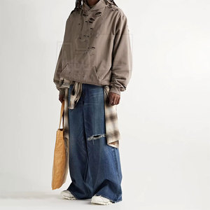 Custom Design High Quality <b>Pullover</b> <b>Men</b> Basics Distressed Hoodies Solid Casual Plus Size <b>Men</b> Basics Distressed Hoodies - Product Image 2