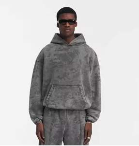 Nouveau lavage à l'acide hommes sweats à capuche surdimensionné coton mélangé personnaliser Streetwear Vintage hommes lavage à l'acide à capuche coton tissu homme à capuche - Product Image 3