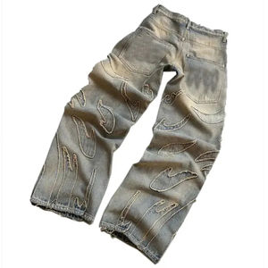 Jeans Personalizados para Hombre, Lavado Claro, Pierna Recta Ancha, Estilo Baggy, Bolsillos Grandes, Estilo Urbano, Jeans de Mezclilla para Hombre - Product Image 4