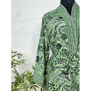 Bohemian Green Floral Luxury Silk Sari <b>Kimono</b> New ODM Women's Robe for Anniversary Birthday Gift Soft Woven for House <b>Beach</b> - Product Image 3