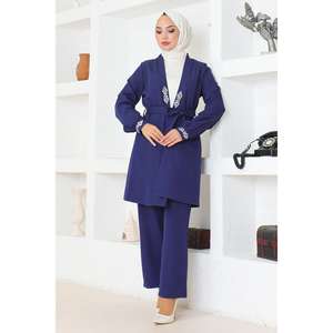 Conjunto de Tela Indigo Mega Merchant MSW19203-2 (Modelo 87938) con Detalle de Piedras, Top Casual de Manga Larga con Cuello Redondo, Tallas XS, XL, XXL - Product Image 3