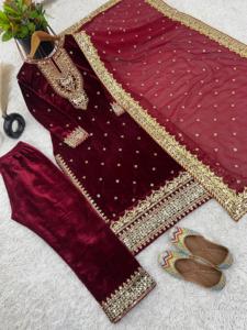 New Designer Heavy Work Dupatta Indian & Pakistani Clothing Heavy Velvet <b>Top</b> for Party Wear <b>Viscose</b> Velvet <b>Top</b> with Heavy Work - Product Image 4
