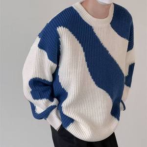 Pull pour garçons automne-hiver, inspiré de la mode coréenne, uni, contrasté, ample, col mandarin, tricoté, OEM, anti-froissement - Product Image 6