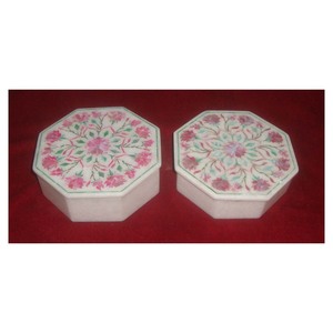 Octagonal Shape Pure <b>White</b> Makrana Marble Inlaid Best Handmade And Polished <b>Box</b> For Home Decoration Purpose - Product Image 1