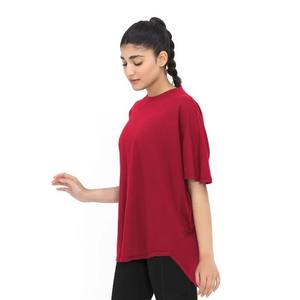 Camiseta informal de algodón y poliéster para mujer, Camiseta lisa de manga corta con logotipo personalizado, holgada, para entrenamiento al aire libre, de Color sólido - Product Image 3