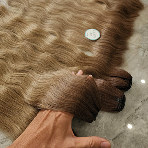 Extensiones de cabello virgen humano 100% vietnamita Paquetes de ondas corporales dibujadas dobles con transparente para cabello de trama frontal de encaje - Product Image 4