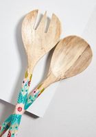 Grande cuillère de serveur de salade en bois fait à la main écologique indienne avec texture écologique motif de tourbillon paire de serveur de salade maison hôtel