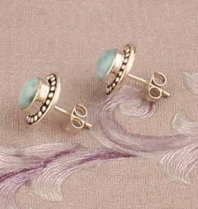 ตุ้มหู Larimar แบบธรรมชาติเงินแท้925,ต่างหูดีไซน์เนอร์ต่างหูเม็ดกลมสีเงินต่างหูงานทำมือ G - Product Image 3