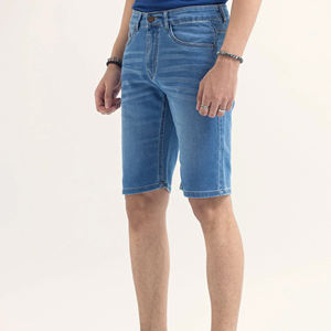 Shorts de Mezclilla Azul para Hombre, Cintura Alta, Corte Ajustado, Elásticos, Largura hasta la Rodilla, Cinco Bolsillos, Transpirables, para Invierno - Product Image 4