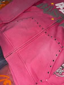 Ventes en gros de sweats à capuche pour femmes, vêtements de rue d'hiver, personnalisés, en coton délavé au soleil, doublés de polaire, imprimés, avec pierres précieuses en cristal, fermeture éclair - Product Image 6