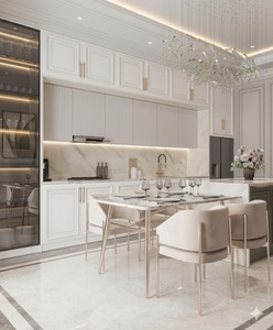 Gabinetes de Cocina Modernos de MDF con Acabado Mármol, Personalizados, Estilo Shaker Blanco, con Encimera Laminada, Juego de Muebles para Comedor - Product Image 1