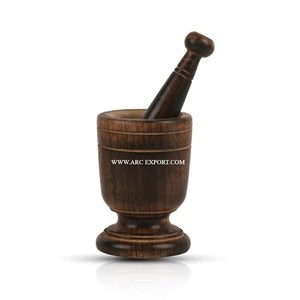 Ensemble mortier et pilon en bois, artisanal, en bois de manguier, pour épices, herbes, ail et graines, outil de cuisine rustique avec base en feutre - Product Image 2
