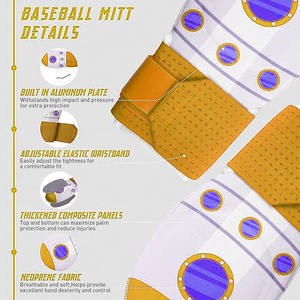 ถุงมือเบสบอลป้องกันมือซ้ายระบายอากาศได้ดีตัวป้องกันแบบเลื่อนได้มือขวาผลิตจากปากีสถาน - Product Image 3