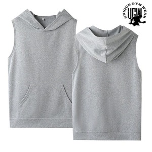 Sweat-shirts à capuche décontractés de haute qualité pour hommes, couleur unie, sans manches, avec poches, tissu polaire, séchage rapide, respirant, été - Product Image 2