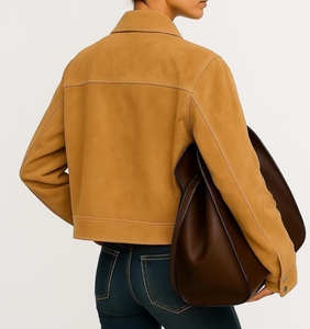 Automne femmes veste en peau de mouton à double boutonnage vert daim uni teint solide motif coupe-vent bouton printemps hiver automne - Product Image 6