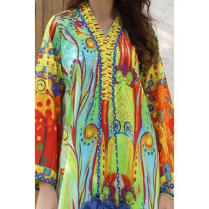 Kaftan en coton et soie non cousu pour femme, multi-saisons, grande taille, respirant, en georgette, longueur genou, taille unique, loisirs, été - Product Image 1