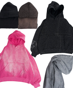 Sweat à capuche personnalisé 500 g/m² en éponge française lourde, sweat à capuche avec strass, pull à capuche délavé à l'acide - Product Image 2