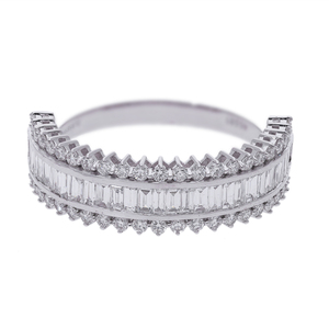 Elegant 14K Gold Rhodium Plated Classic Women's Natural Filled Diamond <b>Ring</b> Triple-Row Channel Pave Setting Baguette Diamonds - Product Image 1
