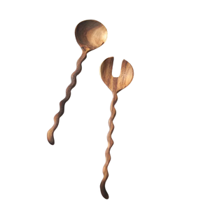 Juegos de Ensaladera de Madera Natural con Tenedor y Cuchara de Diseño Largo para Bodas y Fiestas, Juegos de Servir Ensaladas - Product Image 3