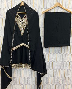 Ensemble Kurti Sharara Dupatta brodé pour femmes, vêtements ethniques noirs, tenue de soirée pour femmes - Product Image 2