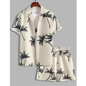 Venta al por mayor nuevo diseño hombres vacaciones de verano ocio playa solapa Color sólido camiseta pantalones cortos traje logotipo personalizado - Product Image 4