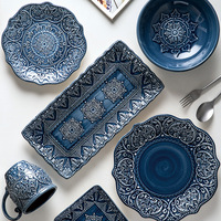 Ensemble de vaisselle en céramique de style baroque vintage, ensemble de vaisselle en céramique, assiette en porcelaine et bol, ensemble de tasses, vaisselle